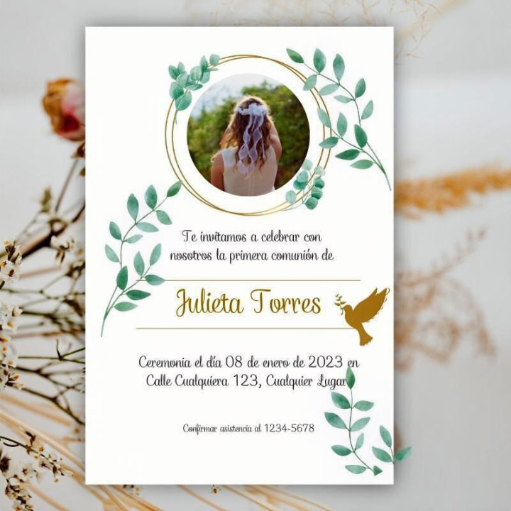 Invitación Primera Comunión Diseño Primaveral