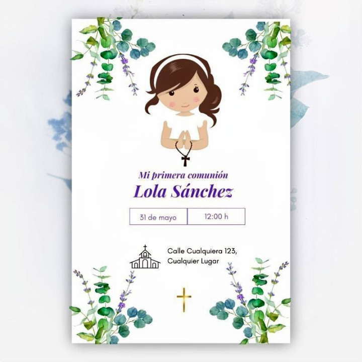 Invitación de Comunión Diseño Princesa