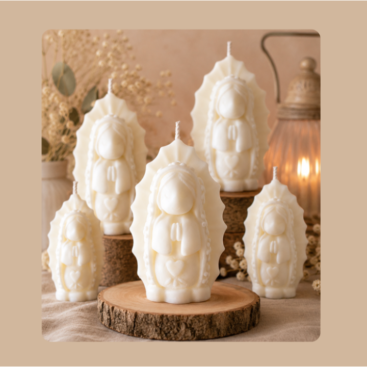 Vela de la Virgen María (7×5 cm): un detalle lleno de fe y luz, ideal para bautizos, primeras comuniones y regalos especiales.