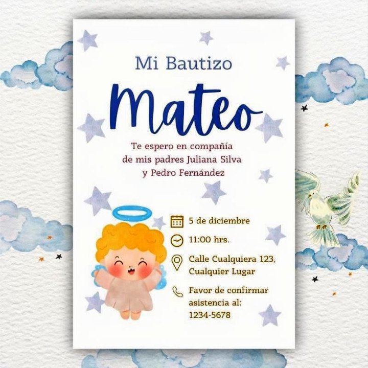 Invitación de Bautizo Diseño Mateo