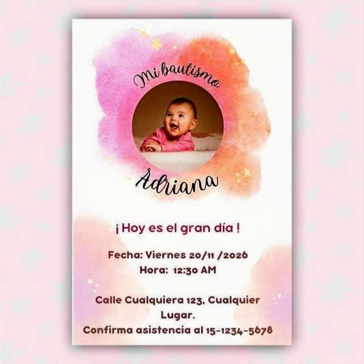 Invitación de Bautizo Diseño Adriana