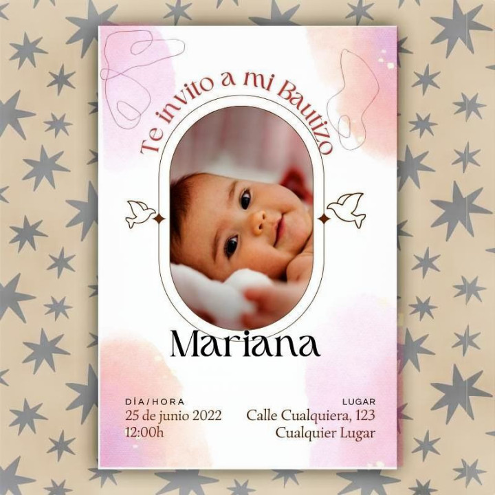 Invitación de Bautizo Diseño Mariana
